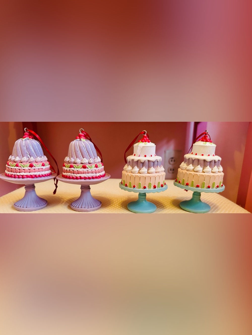 Cupcakes & Cashmere Pastel Cake Ornament Set of 4 New Condition Viral Tik Tok